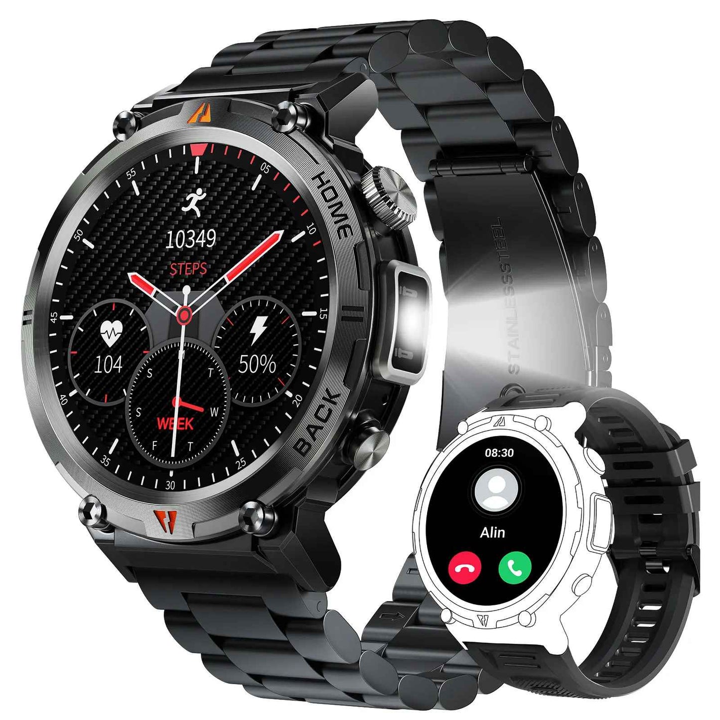 EIGIIS KE3 Smart Watch 3ATM Waterproof Original Design For Men Bluetooth Call Health Monitor With Flashlight 100+ Sports Modes