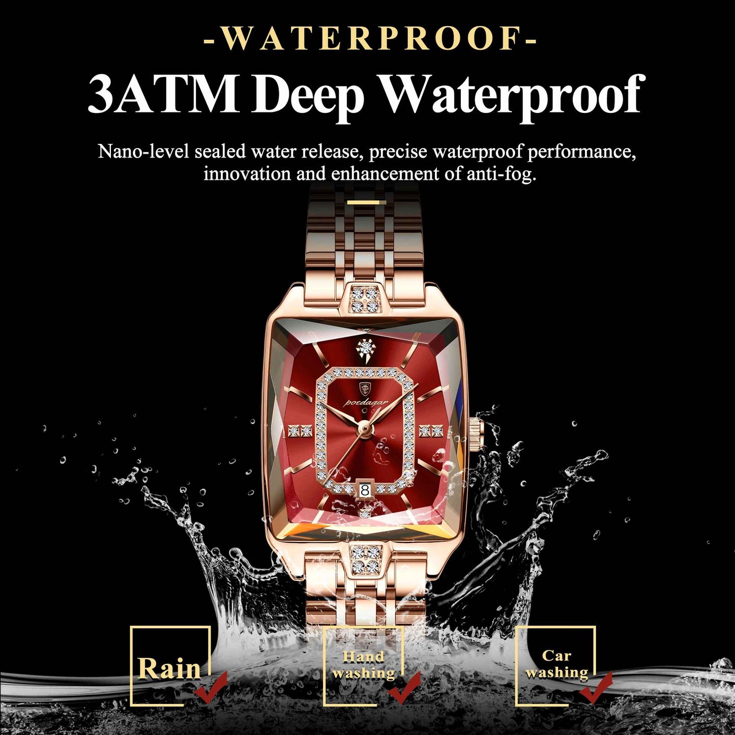 POEDAGAR Luxury Elegant Watch For Woman Date Waterproof Rectangle Ladies Watch Stainless Steel Quartz Women Watches Female Reloj