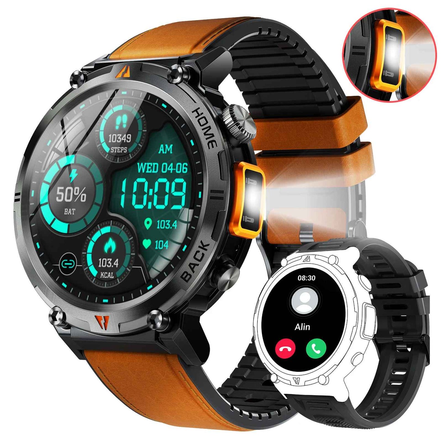 EIGIIS KE3 Smart Watch 3ATM Waterproof Original Design For Men Bluetooth Call Health Monitor With Flashlight 100+ Sports Modes