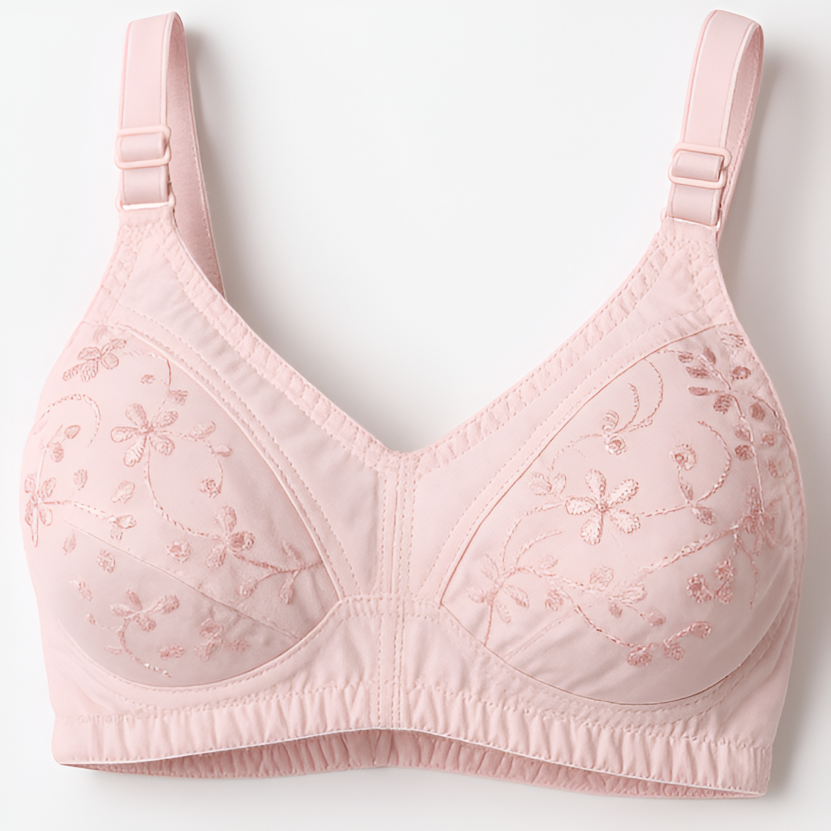 01 Pcs Cotton Embroidered Chikan Bra For Women – Soft Breathable Fabric, Floral Design, Adjustable Straps, 2-hook Closure, Daily Wear