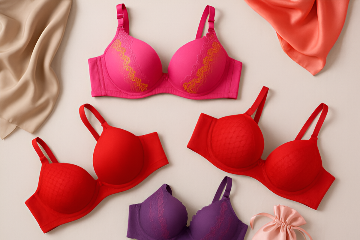 Silk Embroidered Padded Bra For Women – Luxury Undergarment With Soft Silk Fabric, Stylish Embroidery, Comfortable Fit & Everyday Support (random Color)
