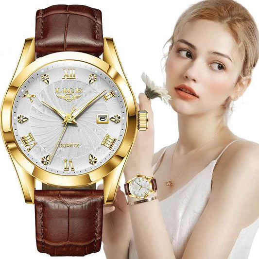 LIGE Women Watch Fashion Leather Military Sport Waterproof Watches For Women Top Brand Luxury Women's Bracelet Watch Reloj Mujer
