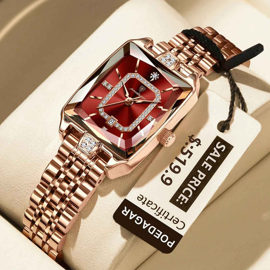 POEDAGAR Luxury Elegant Watch For Woman Date Waterproof Rectangle Ladies Watch Stainless Steel Quartz Women Watches Female Reloj