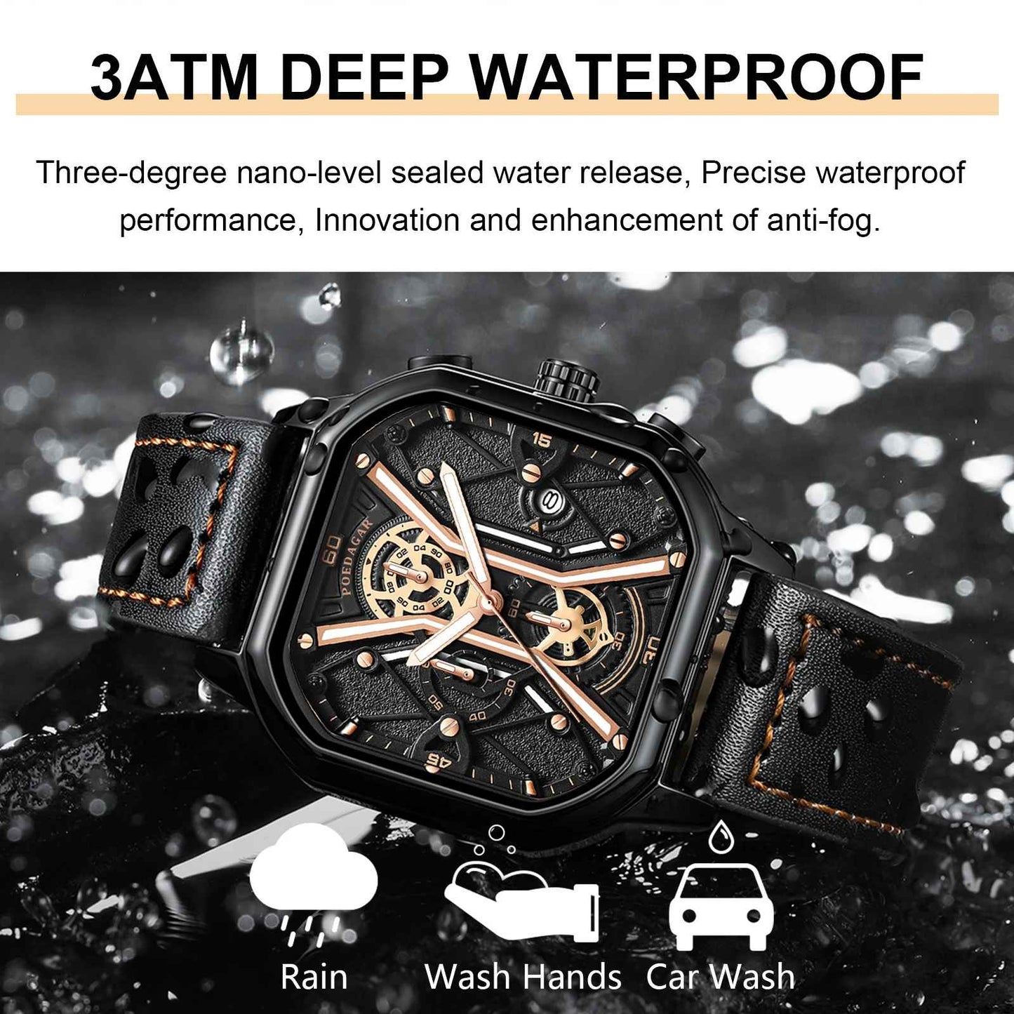 POEDAGAR Luxury Men Wristwatch High Quality Waterproof Chronograph Luminous Date Man Watches Leather Men's Quartz Watch Military