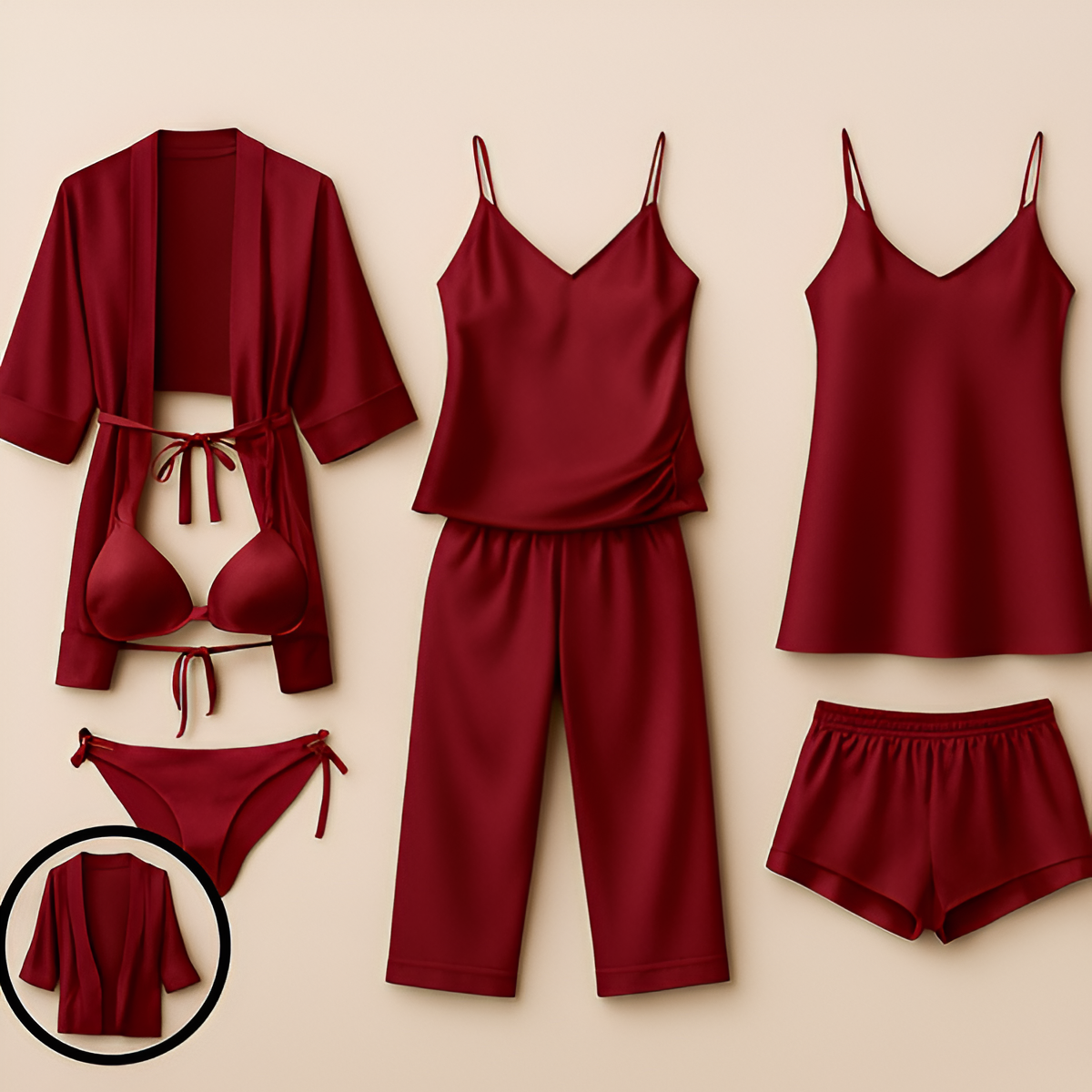 7-piece Satin Sleepwear & Lingerie Set For Women – Luxury Nightwear Dress