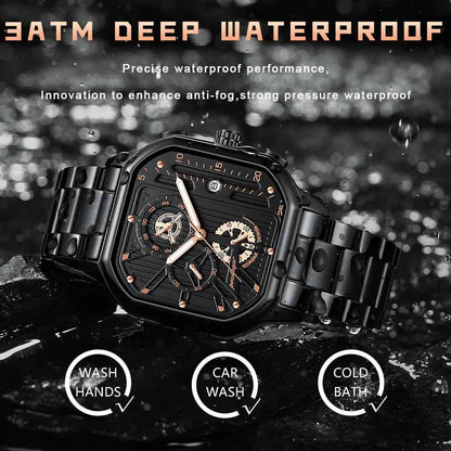 POEDAGAR Luxury Casual Male Watch Fashion Chronograph Stainless Steel Waterproof Luminous Date Military Men's Wristwatches Gifts