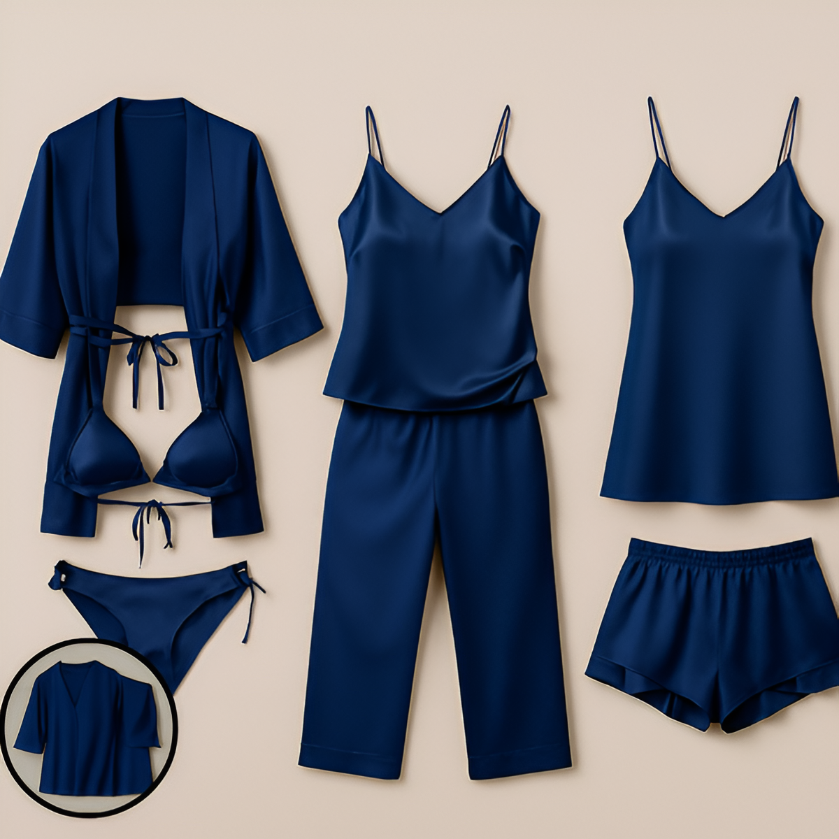 7-piece Satin Sleepwear & Lingerie Set For Women – Luxury Nightwear Dress