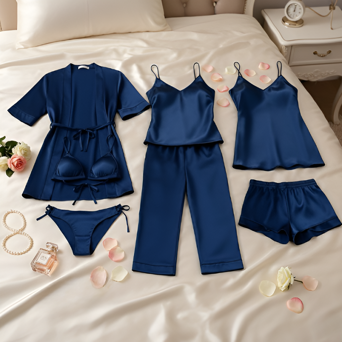 7-piece Satin Sleepwear & Lingerie Set For Women – Luxury Nightwear Dress