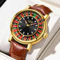 LIGE Fashion Leather Men Lucky Watch Rotating Dial Las Vegas Roulette Desktop Lucky Watch Men Waterproof Luminous Clock Watches