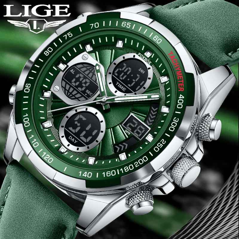 LIGE Fashion Military Watches For Men FOXBOX Top Brand Luxury Sports Chronograph Watch Waterproof Quartz Wristwatch Montre Homme