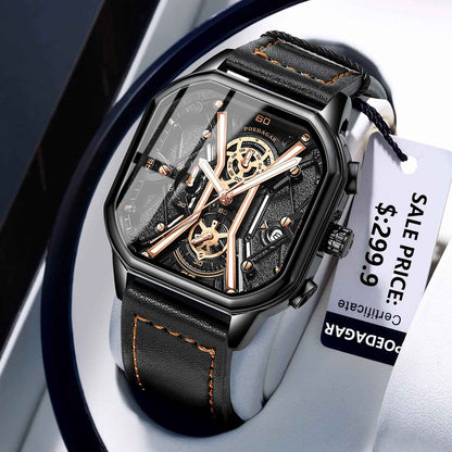 POEDAGAR Luxury Men Wristwatch High Quality Waterproof Chronograph Luminous Date Man Watches Leather Men's Quartz Watch Military