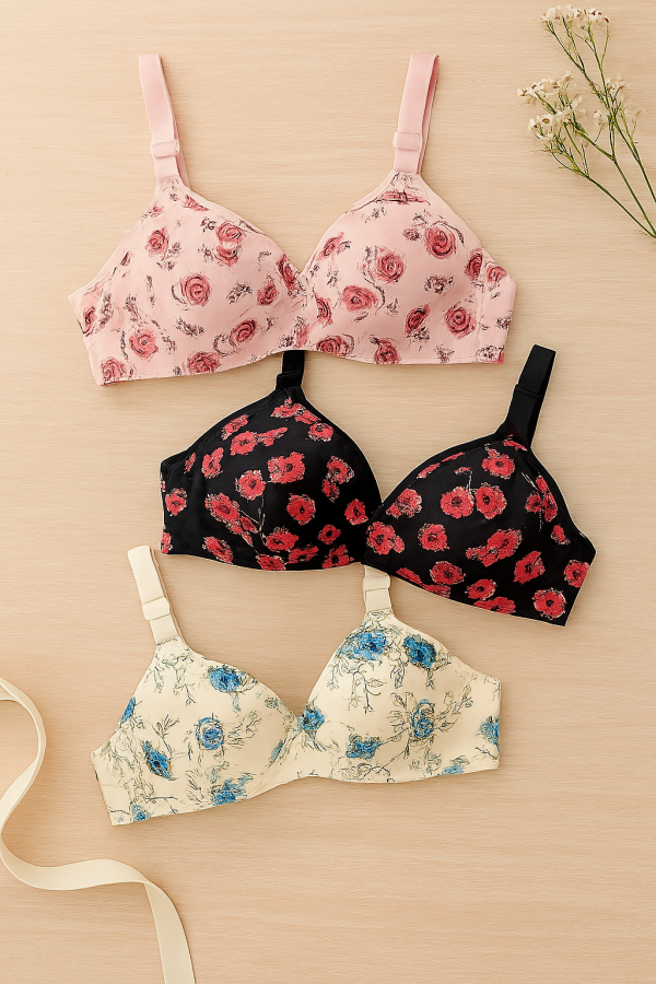 Printed Soft Cotton Padded Bra For Women | Comfortable Everyday Wear Undergarments With Stylish Print, Breathable Fabric & Gentle Support (random Color)