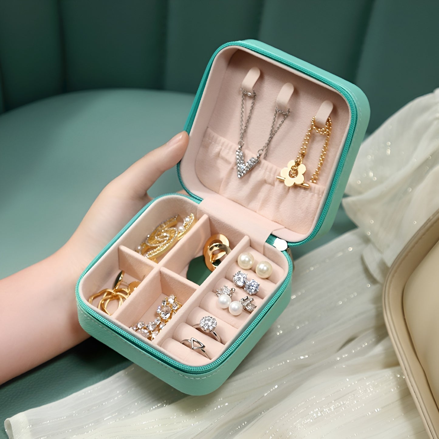 Portable Velvet Jewelry Storage Box