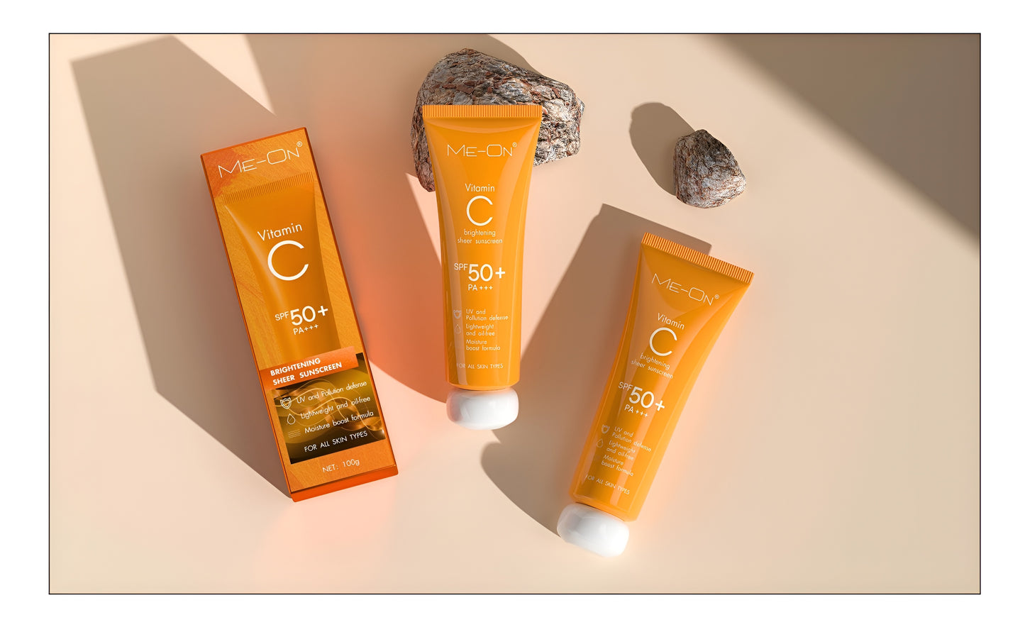 Me-On Vitamin C Sunscreen SPF 50 | Brightening Sheer UV Protection for All Skin Types – 100g