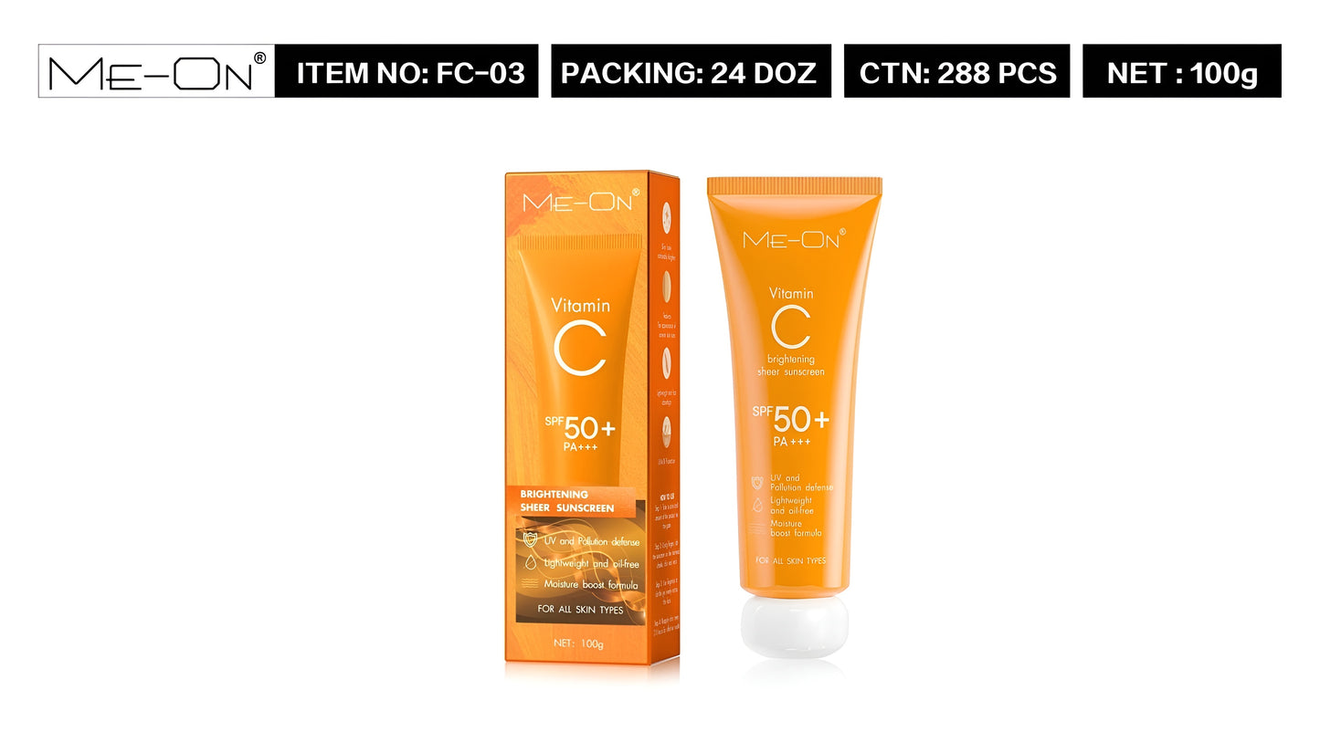 Me-On Vitamin C Sunscreen SPF 50 | Brightening Sheer UV Protection for All Skin Types – 100g