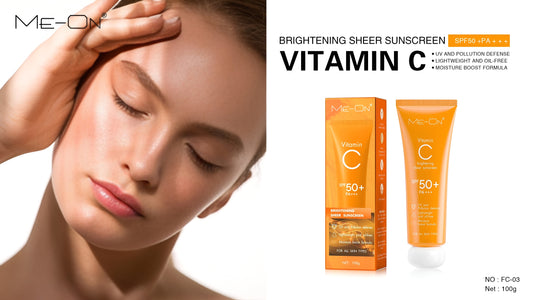 Me-On Vitamin C Sunscreen SPF 50 | Brightening Sheer UV Protection for All Skin Types – 100g